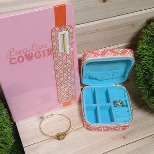 Cowgirl Journal Notebook and Floral Jewelry Case Set Pink Peach NWT